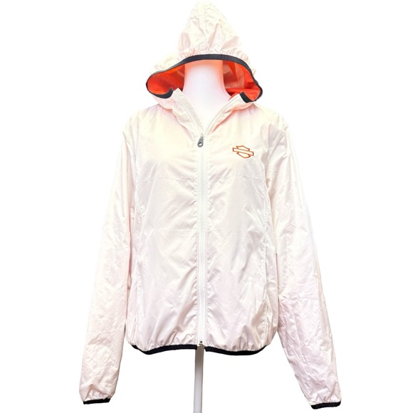 Harley-Davidson Jackets & Blazers - Harley Davidson Motorcycle Windbreaker Jacket Womens XL White Hooded